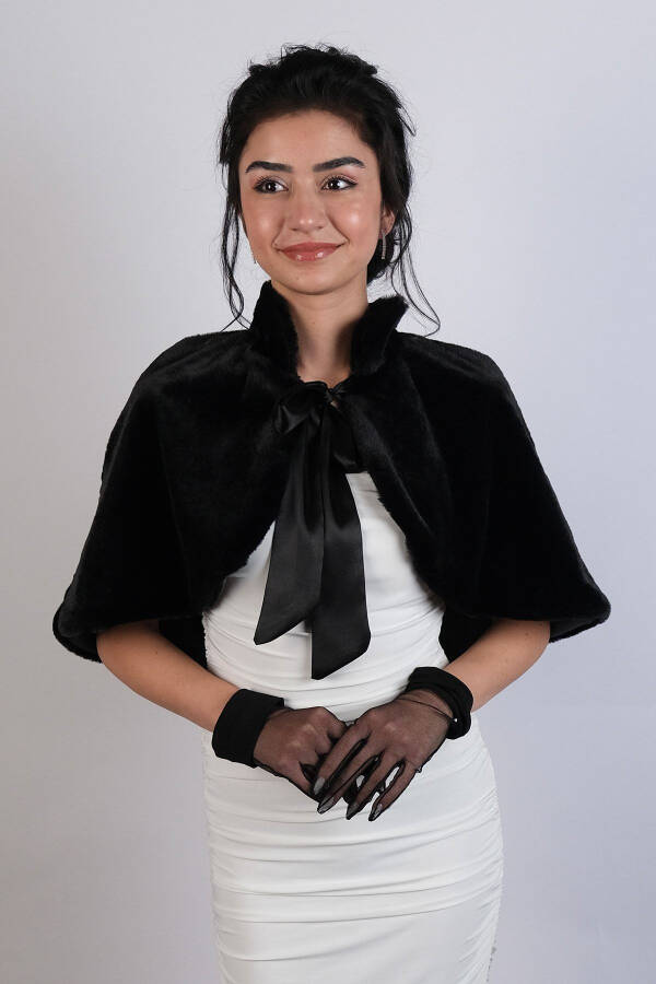 Black Ribbon Brooch Soft Bridal Bolero Fur - 6