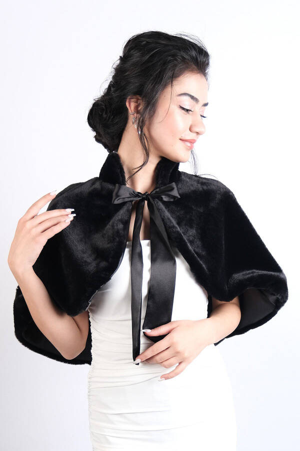 Black Ribbon Brooch Soft Bridal Bolero Fur - 7