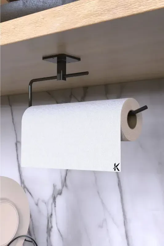 Black Roll Towel Holder Napkin Sticky Practical Bathroom Kitchen Hanger Paper Roll Towel Holder - 1