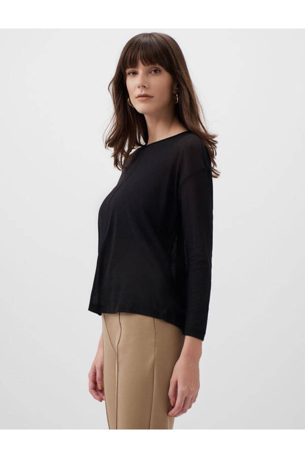 Black Round Neck Long Sleeve Blouse - 20