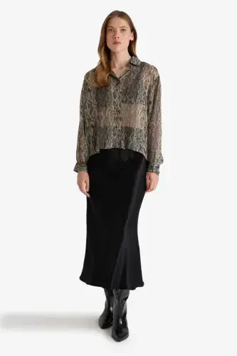 Black Satin Midi Skirt - 1