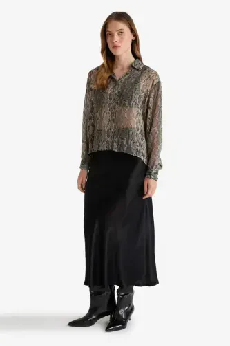 Black Satin Midi Skirt - DEFACTO (1)