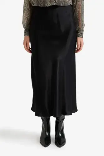 Black Satin Midi Skirt - 4