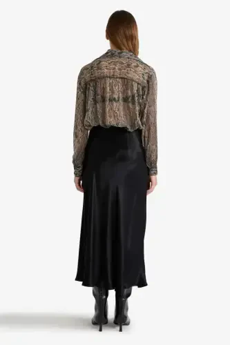Black Satin Midi Skirt - 6