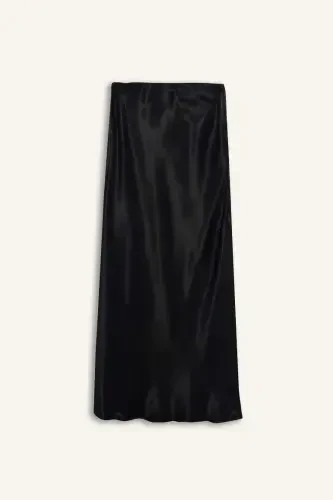 Black Satin Midi Skirt - 7