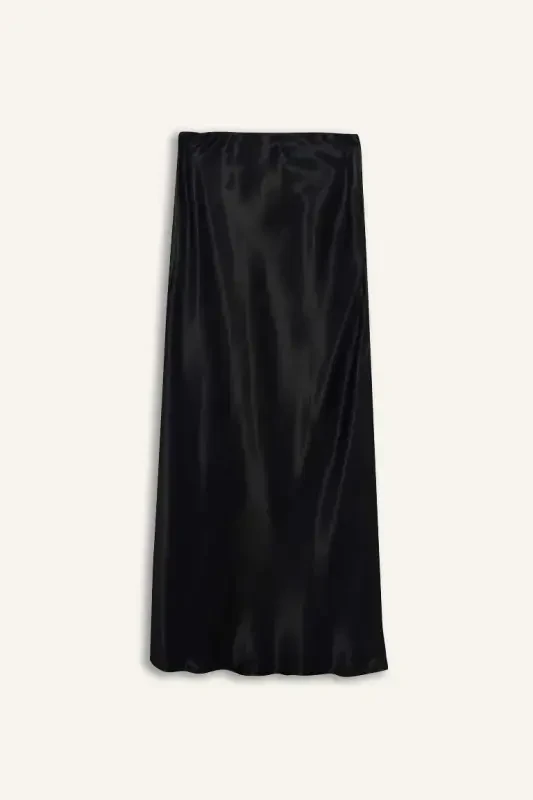 Black Satin Midi Skirt - 7
