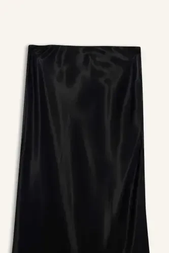 Black Satin Midi Skirt - 8