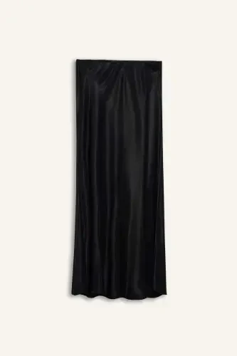 Black Satin Midi Skirt - 9