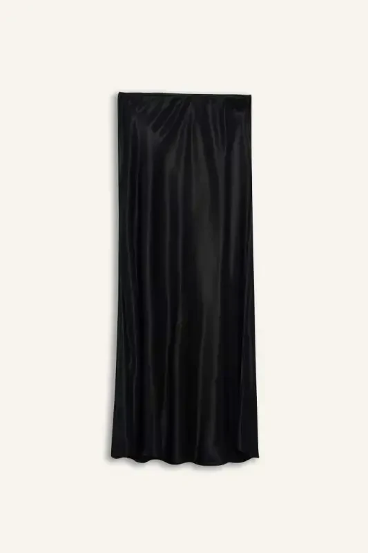 Black Satin Midi Skirt - 9