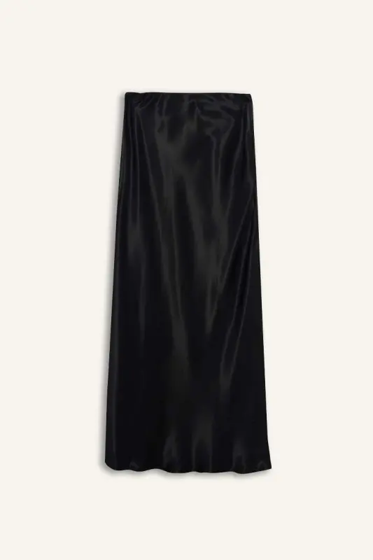 Black Satin Midi Skirt - 1
