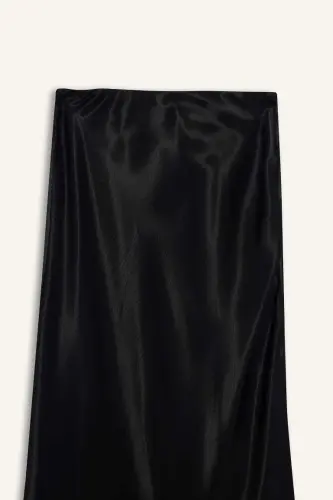 Black Satin Midi Skirt - 2