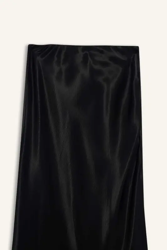 Black Satin Midi Skirt - 2