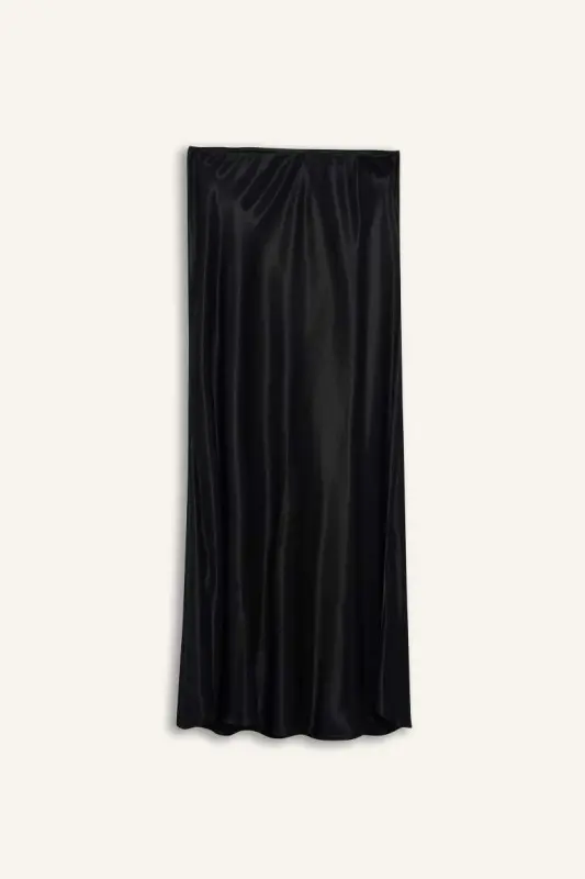 Black Satin Midi Skirt - 3