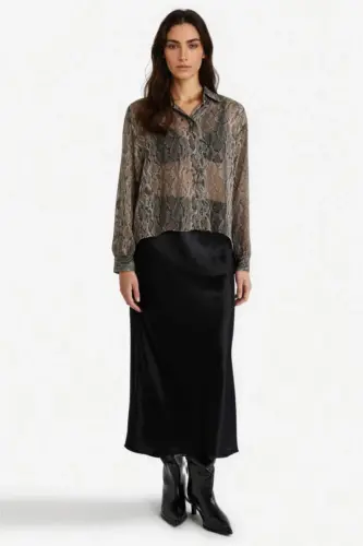 Black Satin Midi Skirt - 4