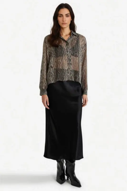 Black Satin Midi Skirt - 4