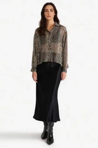 Black Satin Midi Skirt - 5