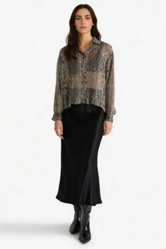 Black Satin Midi Skirt - 5