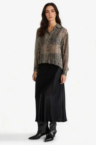 Black Satin Midi Skirt - 6