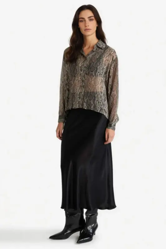 Black Satin Midi Skirt - 6