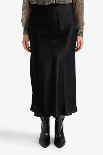 Black Satin Midi Skirt - 7