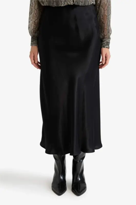 Black Satin Midi Skirt - 7
