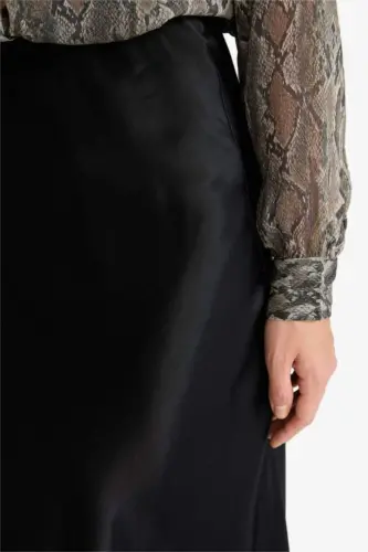 Black Satin Midi Skirt - 8