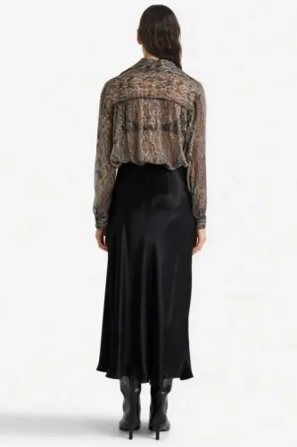 Black Satin Midi Skirt - 9