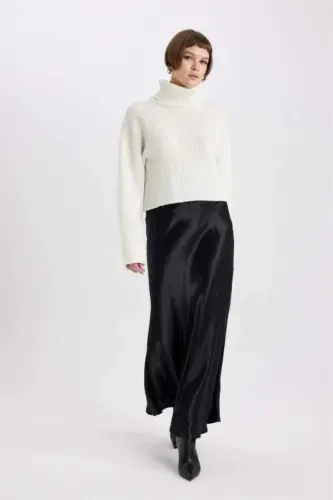 Black Satin Midi Skirt - 4