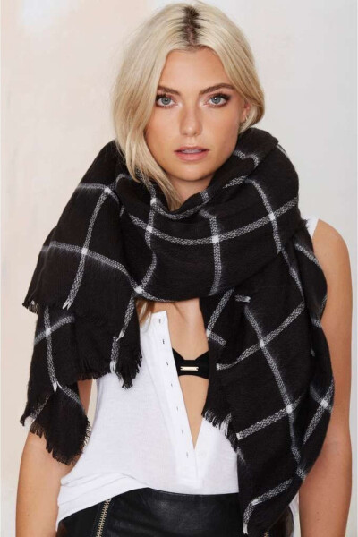 Black Scarf with White Stripes - 1