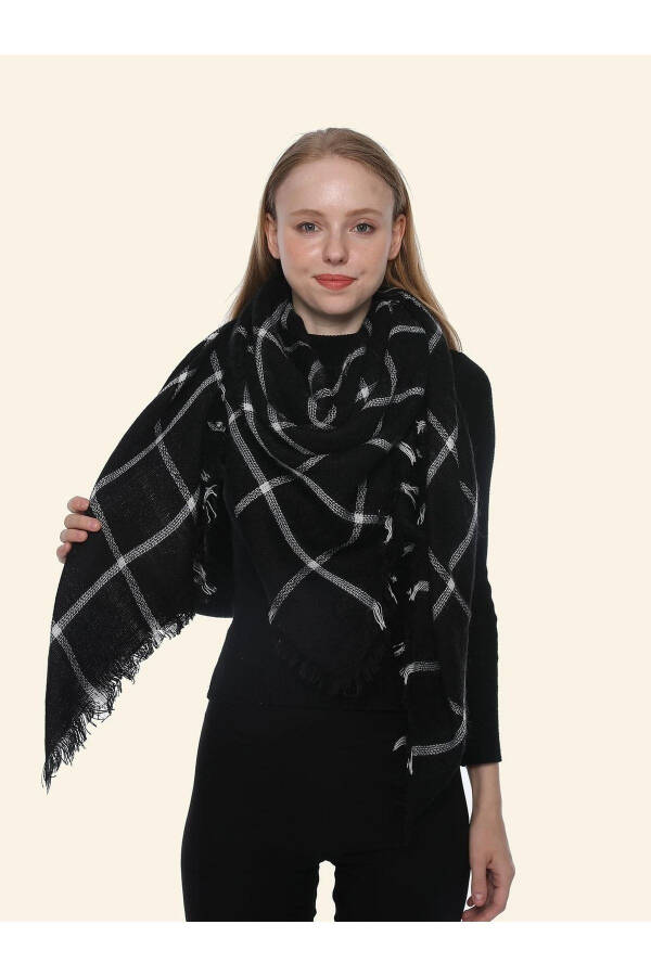 Black Scarf with White Stripes - 3