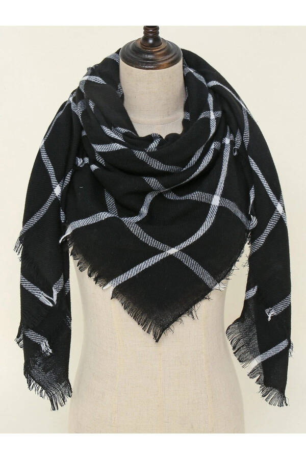 Black Scarf with White Stripes - 5