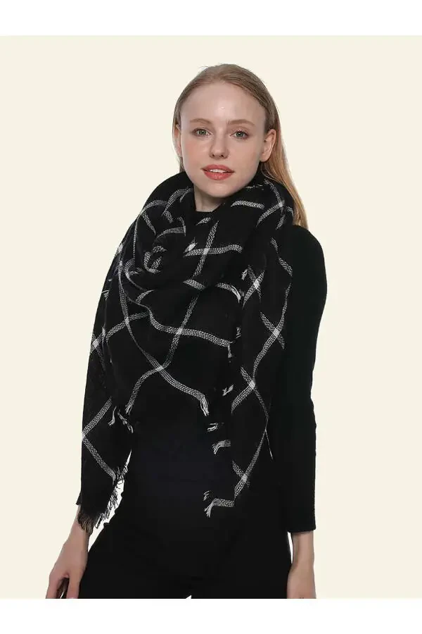 Black Scarf with White Stripes - 2