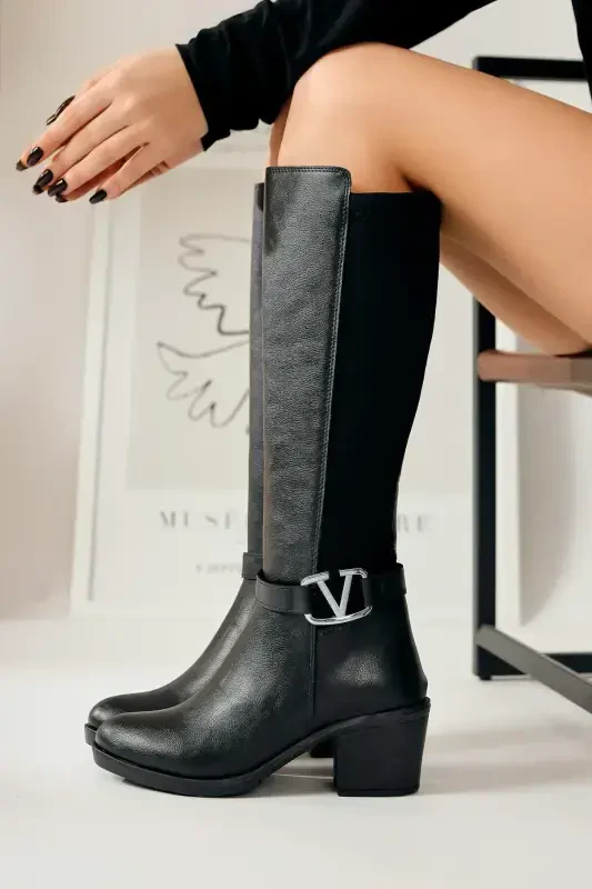 Black scuba fabric detailed, flexible ankle boot. - LIMOYA