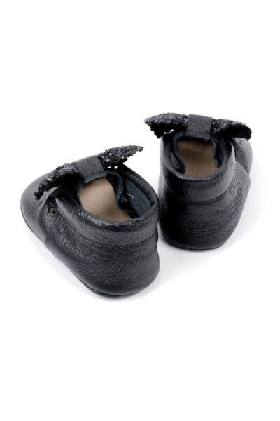 Black Sequined Bow Leather Baby Girl Loafers - 6