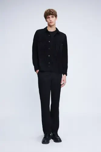 Black Shacket Comfort Fit Long Sleeve Corduroy - HATEMOĞLU (1)