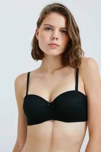 Black Shaping Underwire Non-Padded Lotus Bra - 4