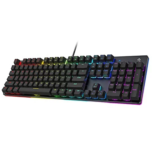Black Shark RGB Mechanical Gaming Keyboard LED Backlit Wired Keyboard with Red Switches, Fully Programmable, Anti-Ghosting 104 Keys for Desktop PC, Sixgill K2 - Black Shark