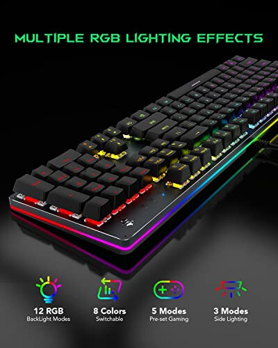 Black Shark RGB Mexanik O'yin Klaviaturasi LED Orqa Yoritilgan Simli Klaviatura Qizil Kalitlar bilan To'liq Dasturlash mumkin, Anti-Ghosting 104 Tugma Stolda Kompyuter uchun, Sixgill K2 - Black Shark (1)