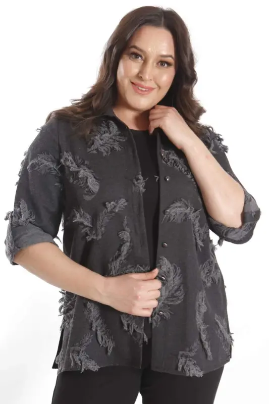 Black Shirt with Patterned Oversize Fit - 6
