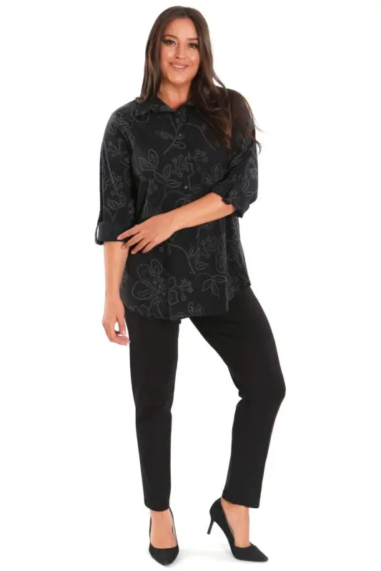 Black Shirt with Self-Pattern in Plus Size - 4