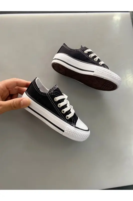 Black Short Linen Daily Orthopaedic Children's Sports Shoes Sneaker - 1