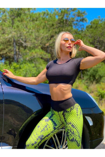 Black Short Sleeve Crop Sports T-Shirt (Sports Bra) - 16