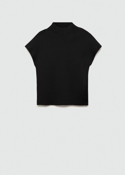 Black short-sleeved perkins collar sweater. - 7