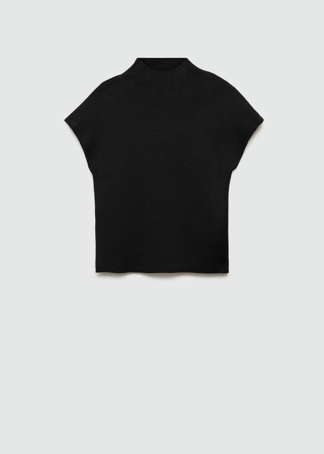 Black short-sleeved perkins collar sweater. - 7