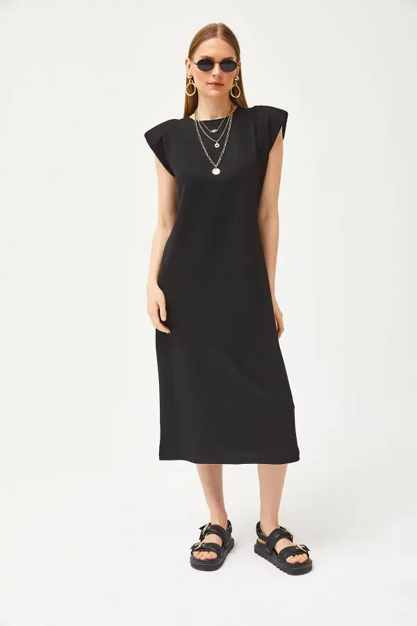 Black shoulder crystal dress ELB-19002086. - 2