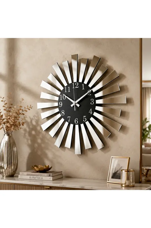 Black Silver Mirrored Plexiglass Piano Model Numbered Home Gift Wall Clock - 1