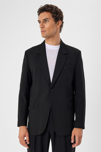 Black Single Button Closure Relax Fit Men's Jacket - 16