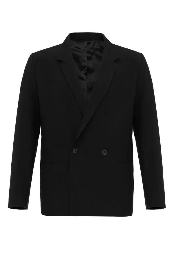 Black Single Button Notch Lapel Men's Blazer Jacket - 7