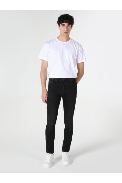 Black, skinny fit, high waisted, slim leg pants for men (Cl1062286). - 4