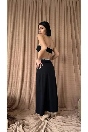 Black Skirt with Elastic Waist - 4
